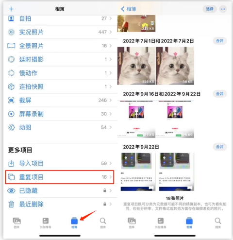 攀枝花苹果手机维修分享iOS 16 中相册重复项目功能使用方法 