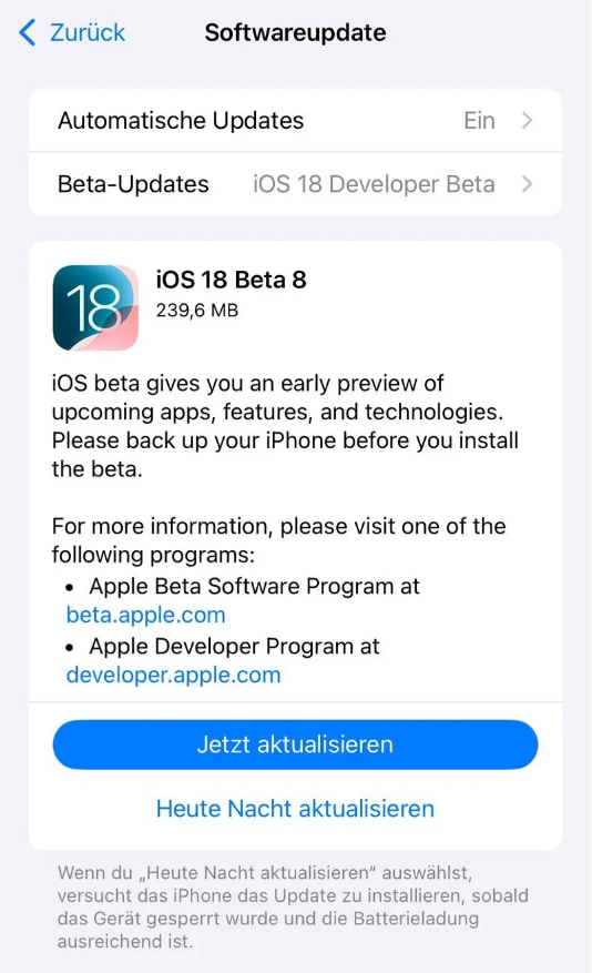 攀枝花苹果手机维修分享苹果 iOS / iPadOS 18 开发者预览版 Beta 8 发布 